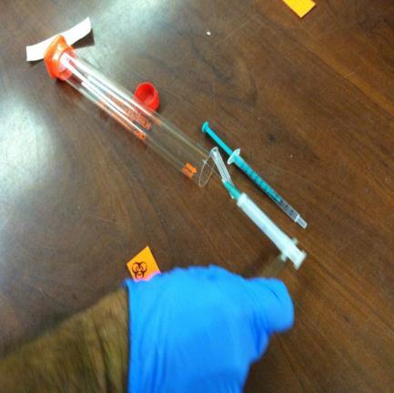 5. Place the syringe in the biohazard tube carefully.