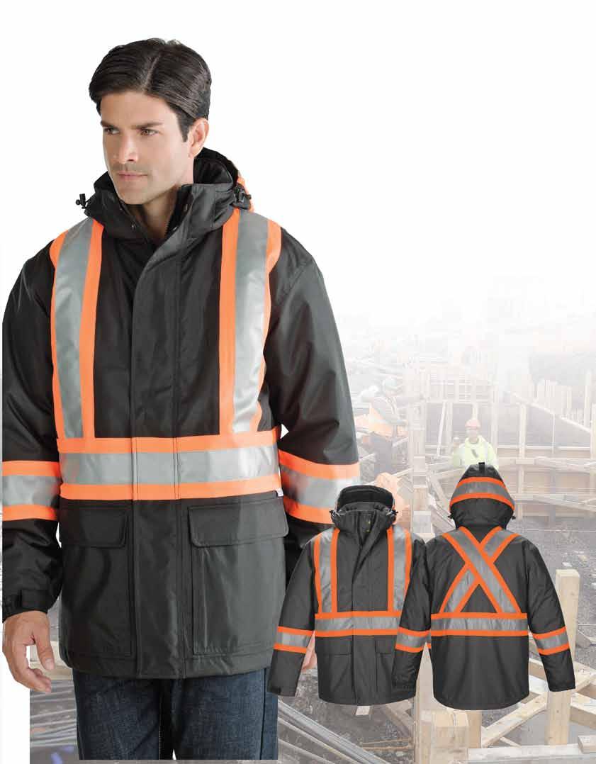 New POLYESTER CANVAS HI-VIS INSULATED Parka 4 band with reflective and contrasting 3M tape in WSIB configuration. Heavy duty polyester canvas with taped waterproof seams & breathable finish.