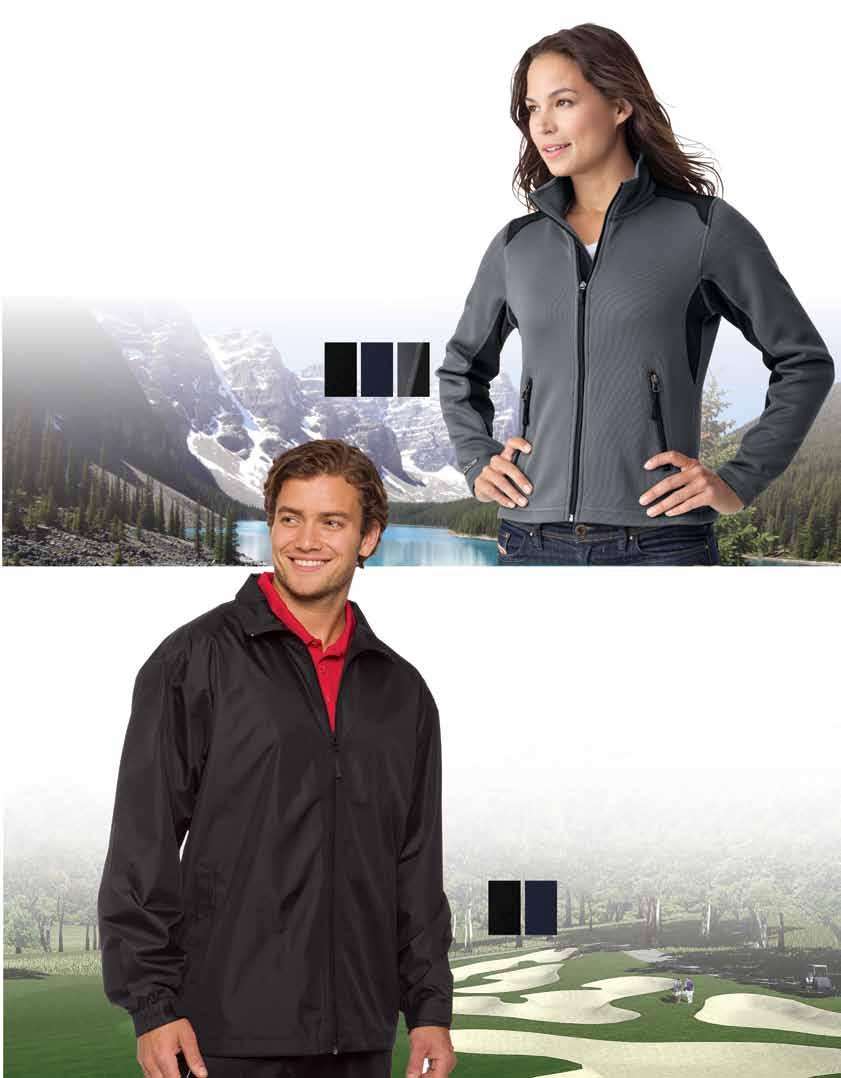 Transitional Outerwear Jacket 100% polyester weave bonded to micro fleece, accented with soft shell detail. Two zippered front pockets, inside fly front and cover stitch throughout.