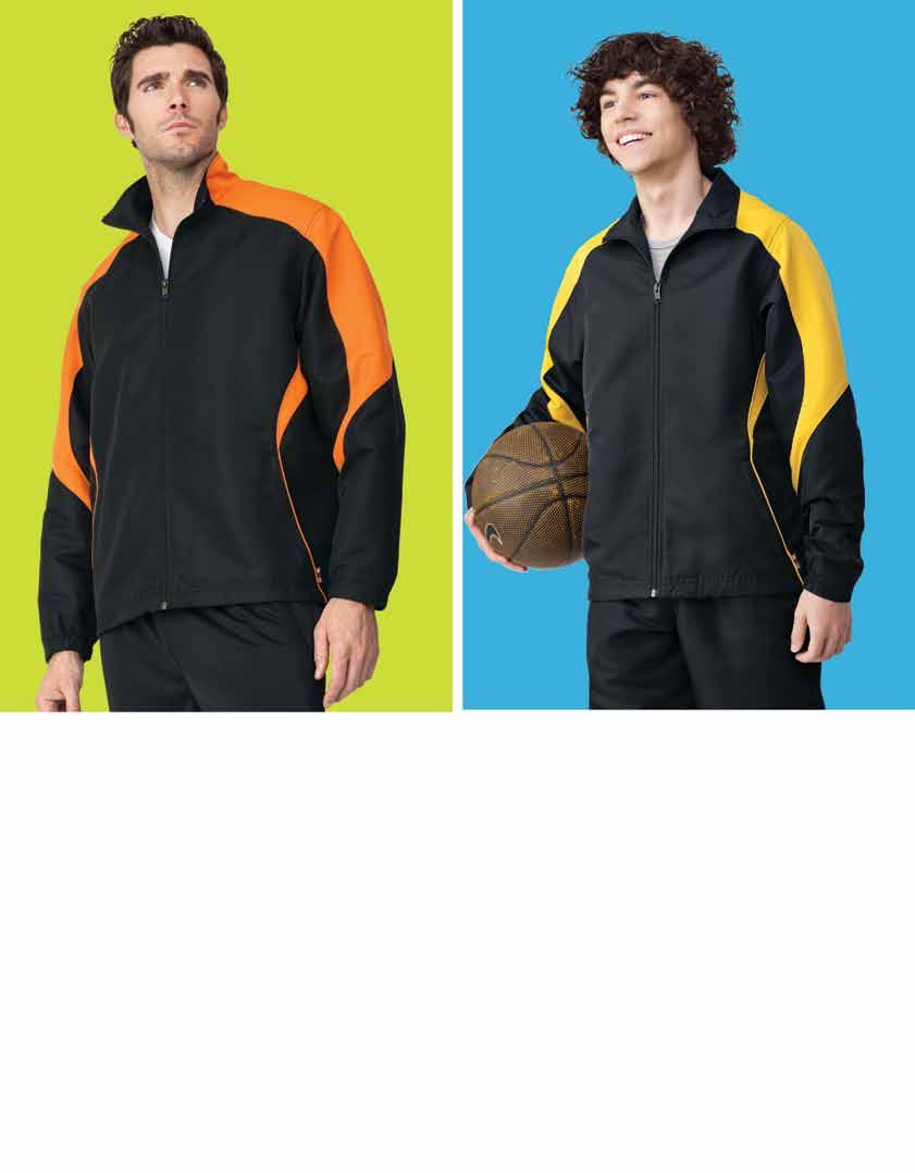 Performance Athletic Twill Track Jacket 100% polyester twill outer shell featuring mesh-lined body and taffeta-lined sleeves.