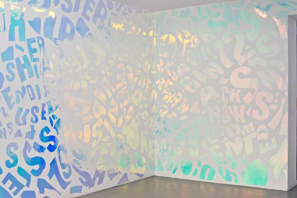 Wall Drawing for Video Caption (Sister Ship Ouverture), 2014 dichroic film on wall