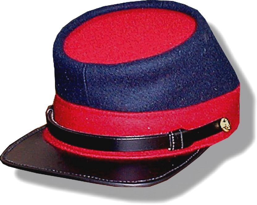 This cap features Red sides with Cadet Grey band (under the gold) and top, Four rows of gold Flat braid on the sides and top, and wide gold braid on the band.