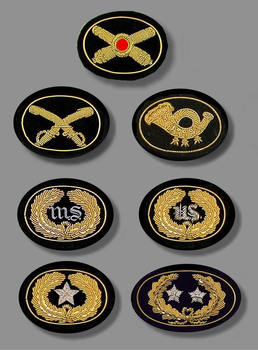 #855 Medical Service #854 Staff Gold embroidered Officer s Cap Badges Order by stock number shown. $9.95 ea #856 Brigadier General #857 Major General Hand Sew Badge on Cap.. $15.