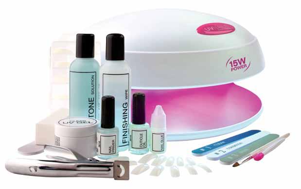 The UV gel and lamp can also be used without extension tips to create a strong, protective