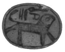 The hieroglyphs over the horses give the royal name of Menkheperre, (=Thutmosis III). Steatite. 2.1 cm. New Kingdom-Third Intermediate Period.