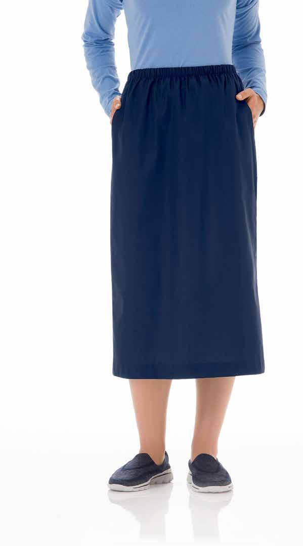 Classic Skirt ELASTIC WAIST SKIRT 30" Length 1" Elastic Waist Back Kick Pleat Side Vents Sizes: XXS-5X Style