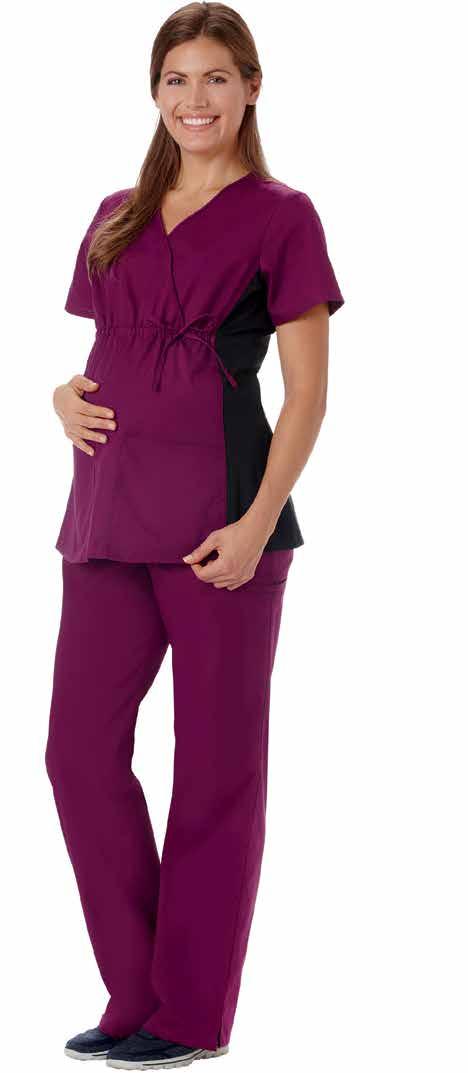 Maternity Scrubs 14375 MATERNITY MOCK WRAP TOP with Stretch Side Panels 26 ½ Length 3 Pockets 1 Hidden Cell Pocket Stretch