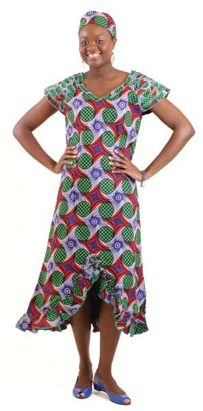 3 African Print Dress Lime/Burgundy 100% cotton brocade; hand wash.