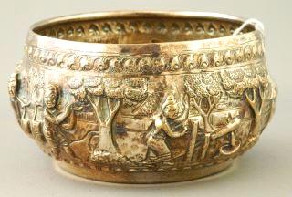 516 517 Lot # 504 504 Asian silver plated bowl decorated in relief, top diameter 4