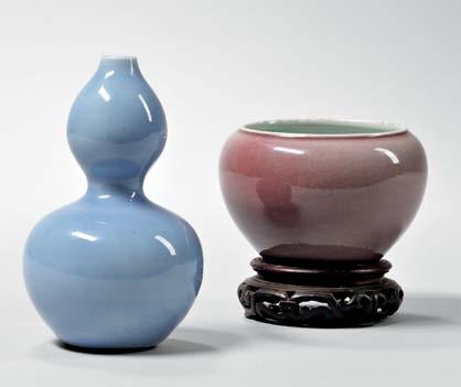 203 213 204 205 203 Clair-de-lune Double Gourd Vase, China, 19th/20th century, monochrome with subtle sky blue hues, ht. 5 7/8 in. Provenance: The descendants of Dudley L.