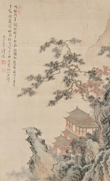 484 Hanging Scroll Depicting Blooming Peonies and Butterflies, China, after Ignatius Sickeltart (1708-1780), signed with a seal reading Chen Al Qimeng, color on silk, painting 10 1/4 x 12 in.