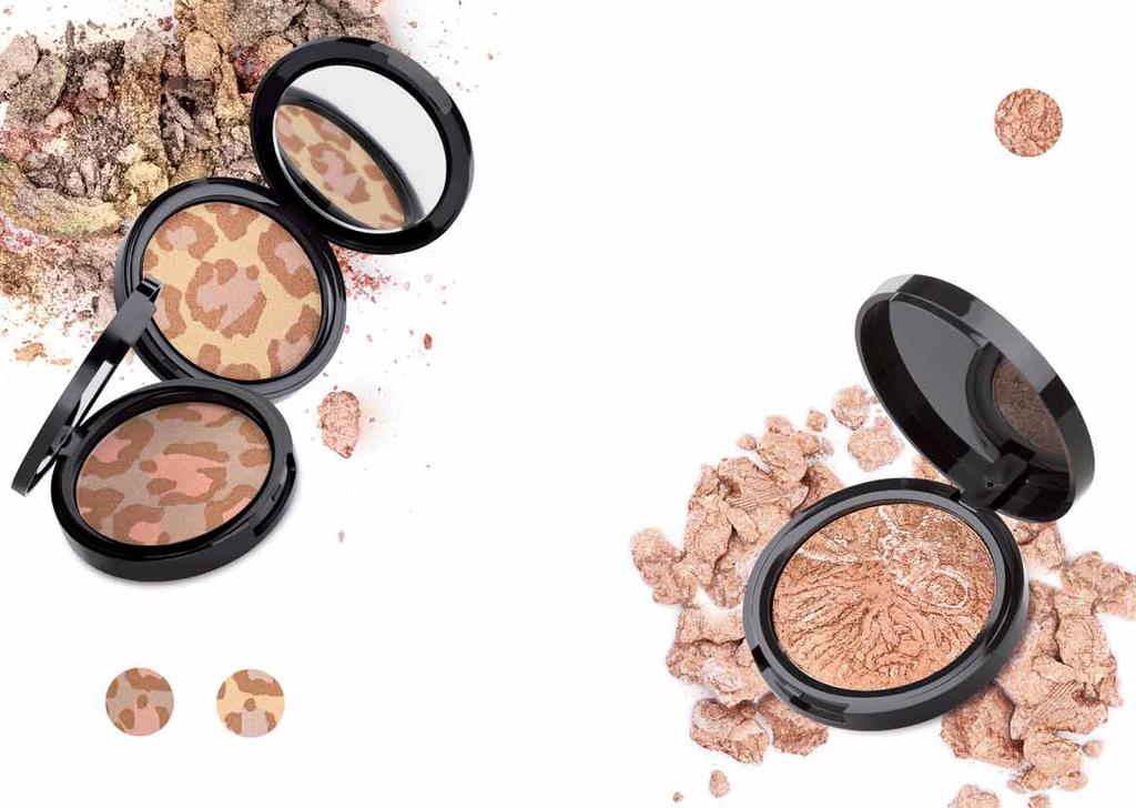 BAKED POWDER Baked powder sun-kissed effect luxury marbled powder intended for application on face, cleavage and shoulders contains pearlescent pigment which give your skin the sunny shade of natural