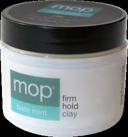 !!! basil mint firm hold clay for all hair types MOP Firm Hold Clay separates, defines and creates texture while delivering a firm hold with a matte finish that lasts and lasts.