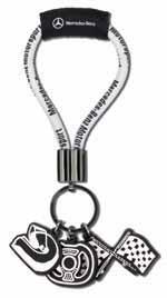 1 2 3 4 1 KEY RING, AMG Black. Leather/metal combination. Carbon fi bre-style leather. Matt chromed metal parts. Embossed AMG logo. Made in Germany. Size approx. 10.4 2.5 cm.