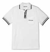 1 2 3 4 1 MEN S BASIC POLO SHIRT, AMG White. 100% cotton. Black stripes on button band, collar and cuffs. 3-button neck. Black AMG logo print on breast pocket and in nape. Sizes S XXL.