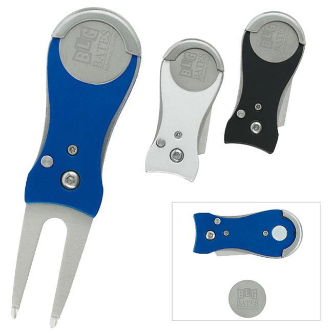 62181 Flip Divot Tool & Marker Switchblade action divot tool at the press of a button Quality metal tool Stainless Steel 2-3/4 w x 1-1/8 h x 1/2 d $8.