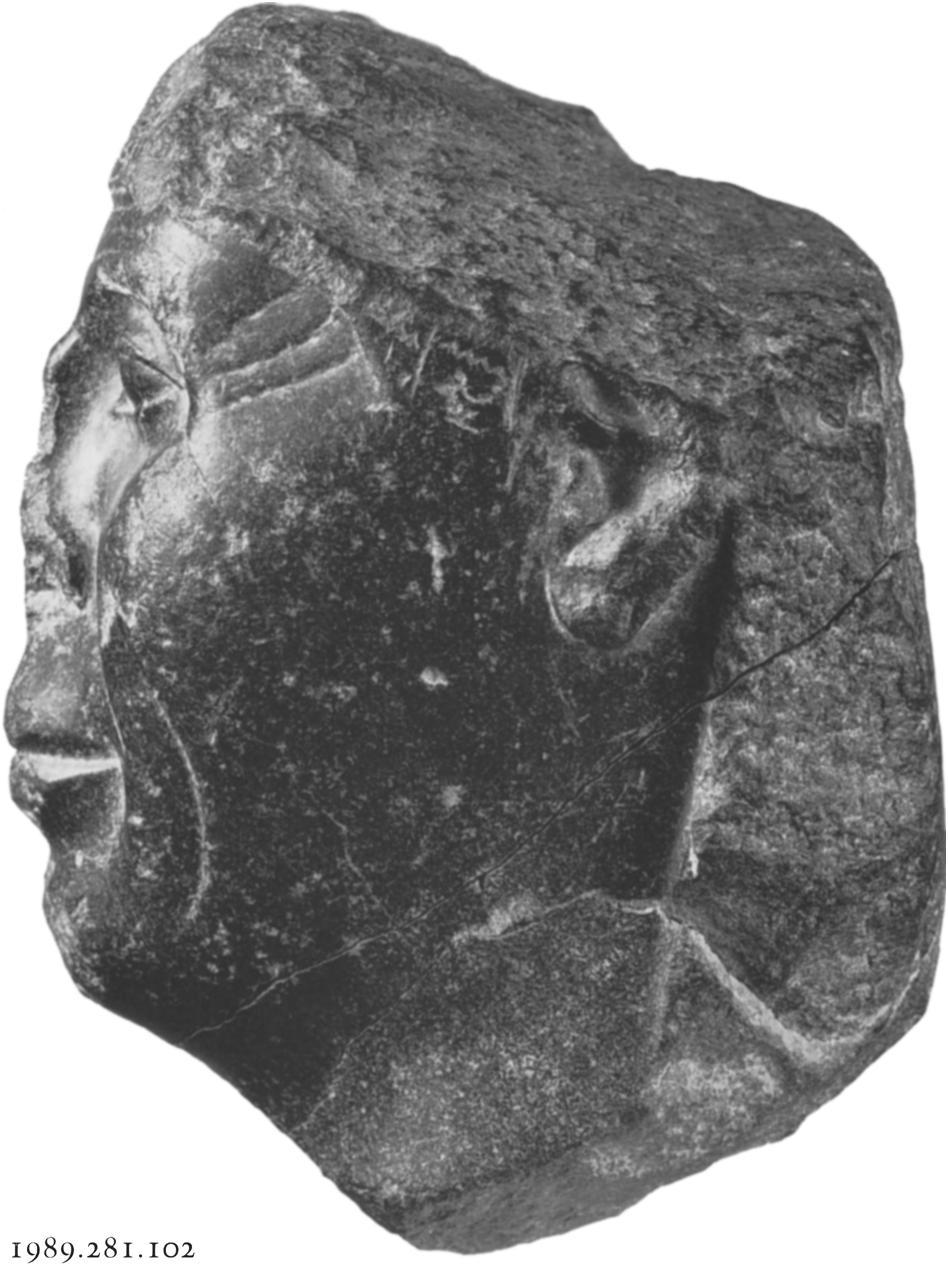 * Head of a Priest Basalt Height 8-/8 in. (21.2 cm); width 53/4 in. (I4.5 cm) Egyptian, mid- to late 4th century B.C., probably reign of Nectanebo II, 360-343 B.C. Gift of Norbert Schimmel Trust, i989 1989.
