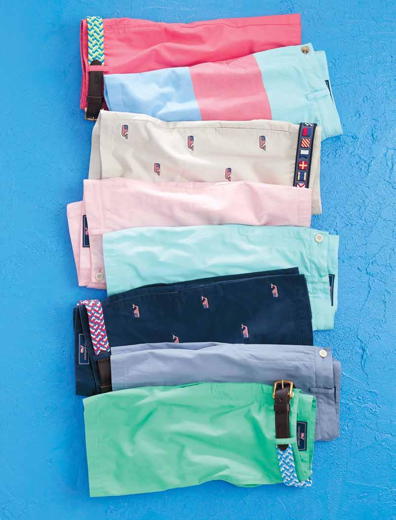 1. 9 classic summer club shorts (1H0001): 100% cotton-twill. Imported. $69.50. Shown in jetty red*, flamingo*, poolside*, summer evening*, terrapin* (also available in stone*, jake blue*).