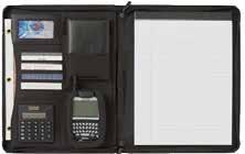 business card pockets, clear ID window, and built-in solar calculator. Includes 8.