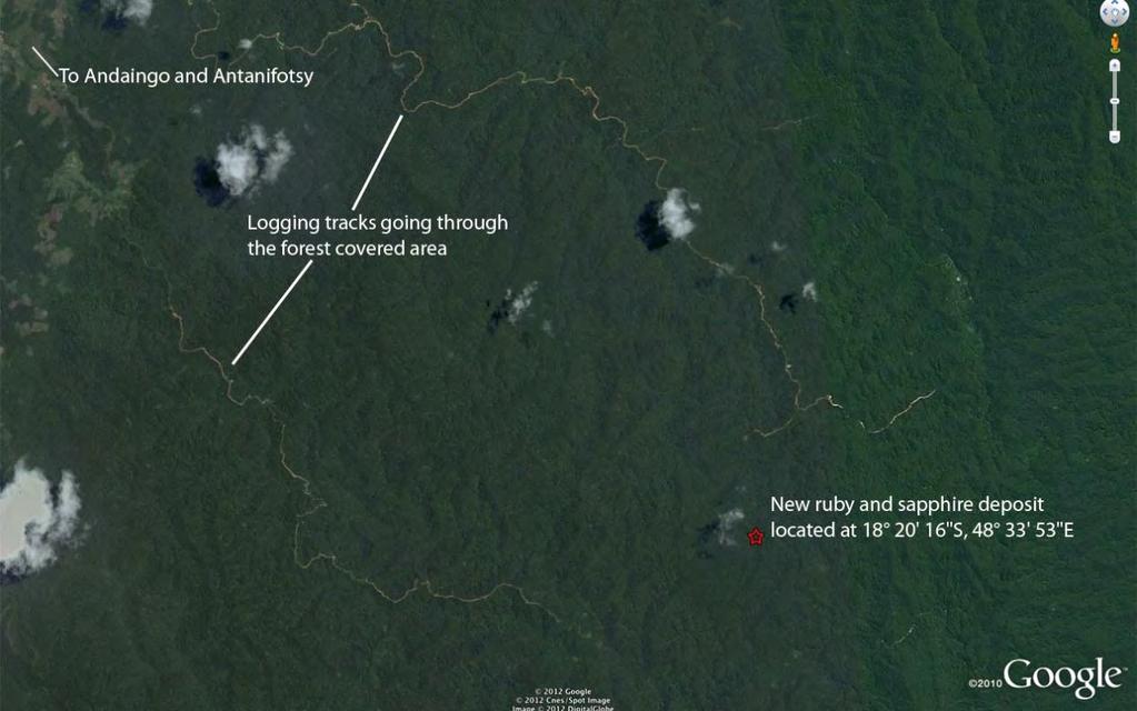 Ruby and sapphire rush near Didy, Madagascar 36 Figure 36: Google Earth view of the area around the new deposit located in the jungle south of Didy, clearly showing the two timber logging tracks