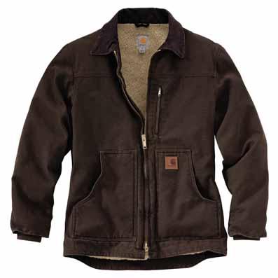 snap closure Corduroy-trimmed collar with under-collar snaps for optional hood Left-chest pocket with zipper closure Two lower-front pockets Two inside pockets