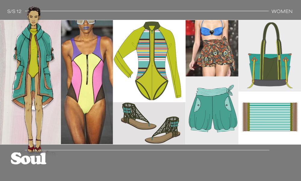 SURF - LOOK 1 Oversized cargo waterproof anorak / Printed inset panels on wetsuit / Color-blocked accents / Blouson shorts for