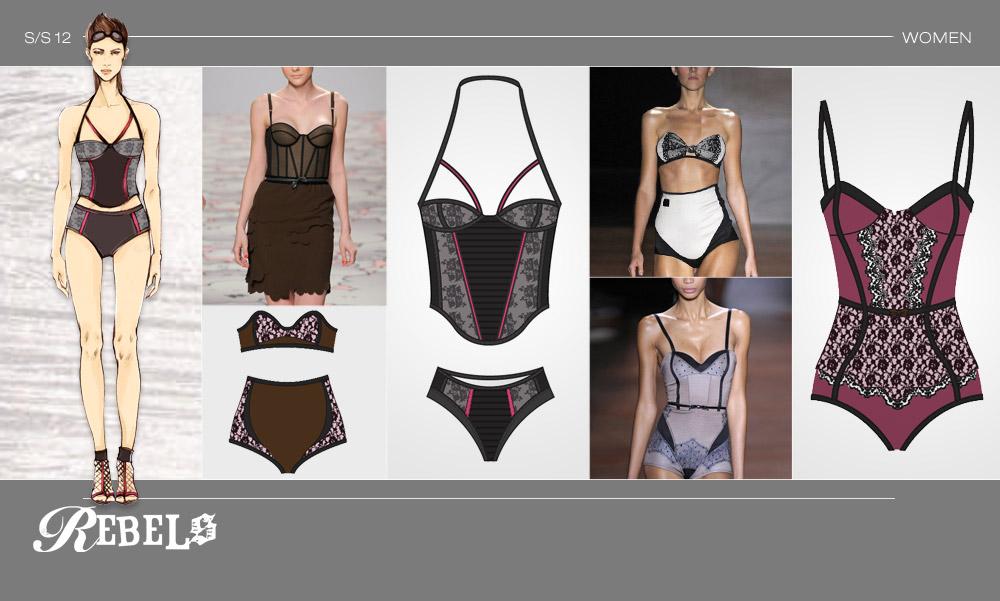 SWIM - LOOK 1 Lingerie takes over swimsuits / Stretch lace is a key fabric / Full coverage on bottoms /