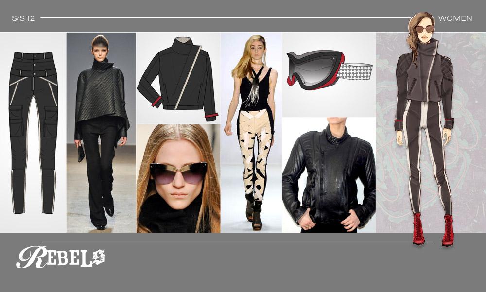 MOTO-CULTURE - LOOK 2 Reinterpreted leather moto jackets / Cropped or boxy variations / Quilted or trapunto-stitched accents / Bandage pants with exaggerated