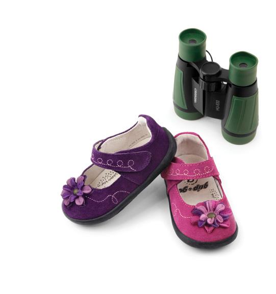 A Blooms, bows and ornamental stitching add whimsy to our plush suede and luxurious leather Grip n Go Mary Janes. A.