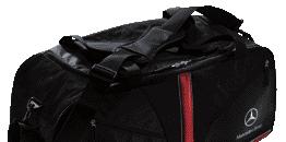 Including comprehensive details: Helmet sack, mini-compass, snap-hook on removable key fob, ergonomic back support and carry-belt, additional zip compartments on the stomach belts. Colour: black-red.