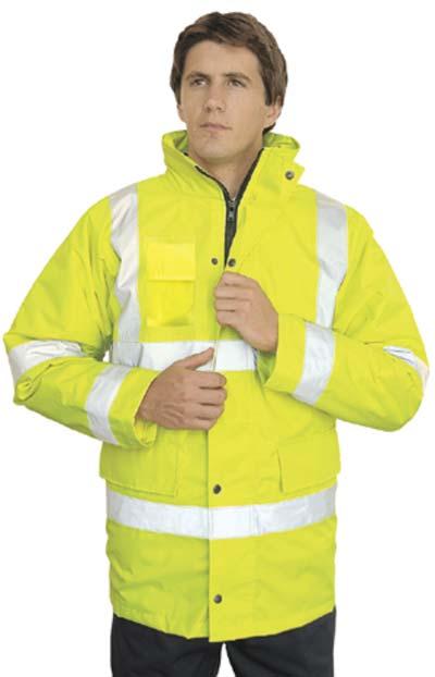 2 Two-Tone Jacket Saturn Yellow/Navy Waterproof Polyester Oxford weave Taped Seams Quilted Lining with Nylon Filling Concealed Hood Two Way Zip with studded