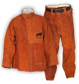 Welding cloths splitleather Weldsafe Weldsafe welding jacket made of lava brown leather with flame retardant impregnated thread, fully stitched with strong and heatresistant Kevlar.
