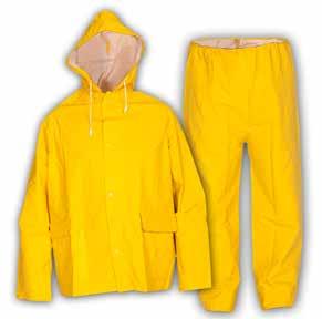 Rain-suit Rain suit Standard Material: PVC/polyester/PVC Material: nylon/pvc Colour: yellow Sizes: S up to XXXL Fixed hood Zip Press studs 2 pockets with flaps Trousers with elasticated waist.43.