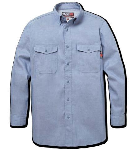 CORE WORK SHIRT Two-ply back yoke Single-button cuff closure Front placket with button closure Two chest pockets with button flap closures (left has