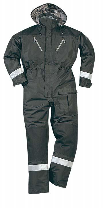THERMAL Airtech Pro Service Winter Coverall 100362 Two-way front zip to top of collar / Elasticized drawstring at waist / Elasticized back / Elasticized cuffs inside sleeves / Two-way zip down side