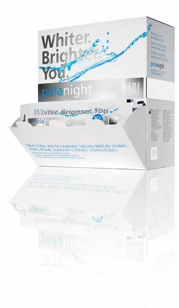 registered cosmetic TRAY whitening From just 30 minutes once a day Contains desensitising agent The Pola Day and Pola Night gels contain a desensitising agent which acts on the nerve endings, and