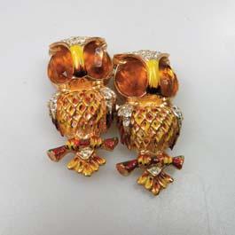 21 Coro Duette Sterling Silver Double Clip Brooch formed as a pair of owls set with