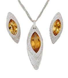 81 18K WHITE GOLD PENDANT AND EARRINGS each set with a marquis cut citrine and decorated with a total of 754 small brilliant cut diamonds; the pendant suspended on an 18k