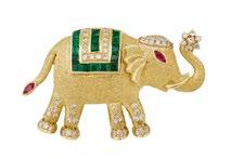 7 grams $500 750 2 ITALIAN 18K YELLOW GOLD BROOCH whimsically formed as an elephant