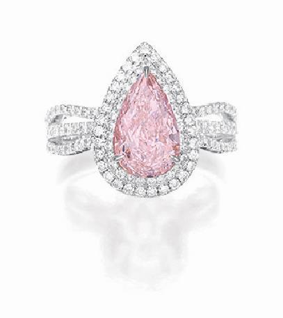 06-Carat Pear-shaped Natural Fancy Purple-Pink Diamond and Diamond Ring Estimate:HK$ 2,900,000 3,900,000/US$ 370,000 500,000 Pink diamonds are rarely found in the market as only one coloured diamond