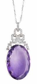 Select Jewellery & Watches 13 15 An Art Deco diamond and amethyst set pendant necklace the oval mixed cut amethyst claw set below a geometric strapwork mount millegrain and pavé set with diamonds, to