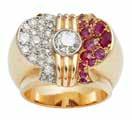 2,800-3,000 33 A 1940s ruby and diamond dress ring the centre collet set with an old cut diamond with fluting above and