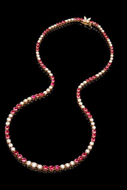 Select Jewellery & Watches 43 70 A ruby and diamond set line necklace, Tiffany & Co.