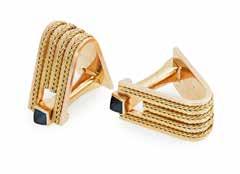 56 Lyon & Turnbull 93 A pair of French sapphire cufflinks, Boucheron each of triangular form with four bands of applied