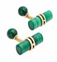 stamped 18K Length of largest toggle: 22mm 700-1,000 95 A pair of malachite cufflinks, Hermes each formed as a toggle, the