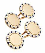 white and blue enamelled cufflinks, possibly Cartier each designed as two circular buttons enamelled with white