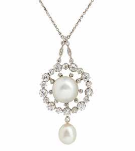 Select Jewellery & Watches 7 1 A Belle Époque natural pearl and diamond set pendant necklace the central pearl surrounded by a border of claw set old