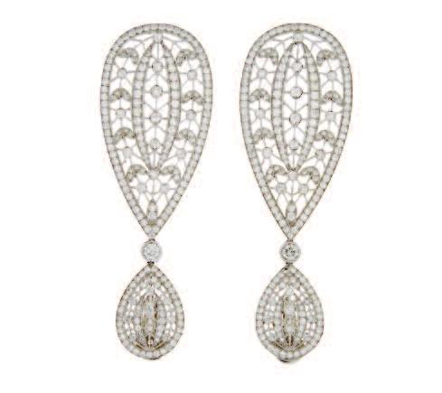 Fine Jewellery Auction - Tuesday 29 November 2016 at 7 p.m. 78 PAIR OF 18K WHITE GOLD FILIGREE DROP EARRINGS each set with 206 small brilliant cut diamonds (approx. 3.20ct.t.w. per earring), 23.