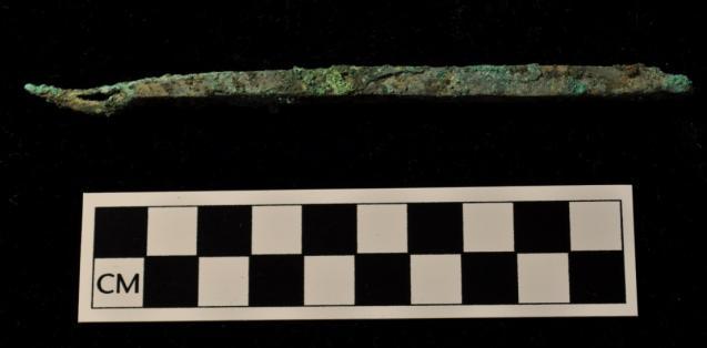 The objects with the most copper, the heaviest ones, were the awl followed by the possible celt. The buttons or beads consistently stayed under two grams in weight.