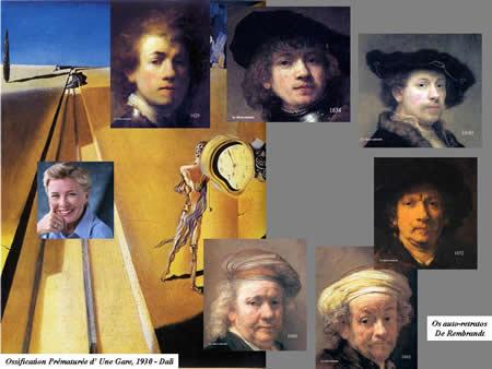The self-portraits of Rembrandt The great painter in his series of self-portrait demonstrate the aging process where the loss of contour of the jaw is very well noticed.